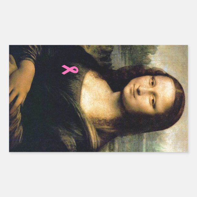 Pink Ribbon Mona Lisa Rechteckiger Aufkleber (Vorderseite)
