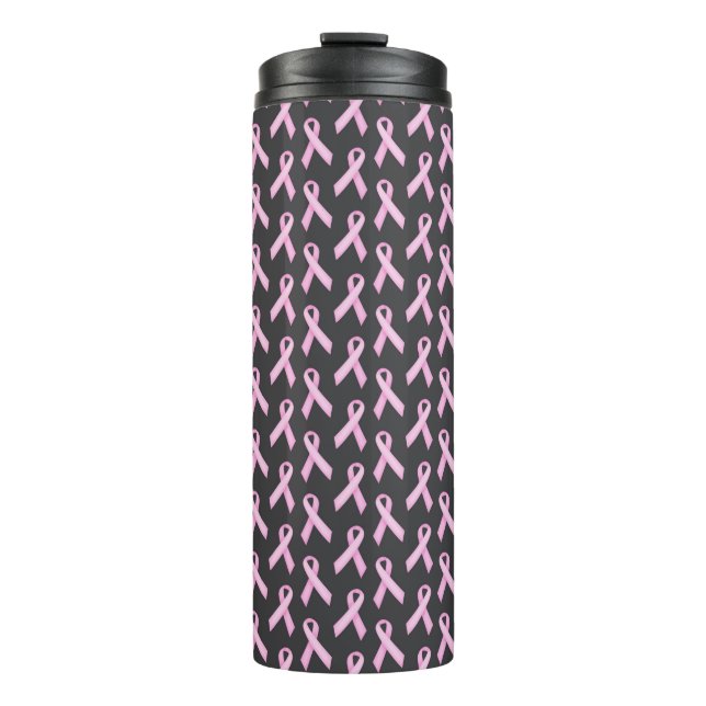 Pink Ribbon on Black - Breast Cancer Awareness Thermosbecher (Vorderseite)