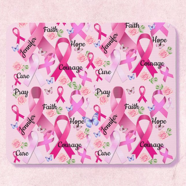 Pink Ribbon personalisieren Wörter und benennen Br Mousepad (Von Creator hochgeladen)