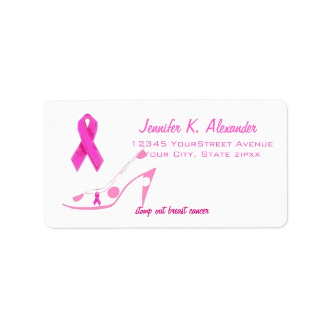 Pink Ribbon Polka Dotschuh Adressaufkleber (Vorne)