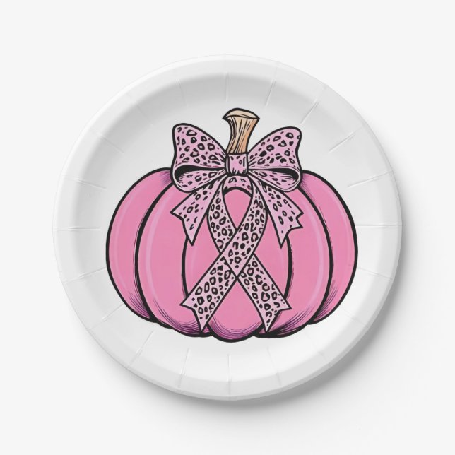 Pink Ribbon Pumpkin Gesicht Halloween Brustkrebs Pappteller (Vorderseite)