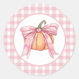 Pink Ribbon Pumpkin, Gingham Coquette Fall Runder Aufkleber