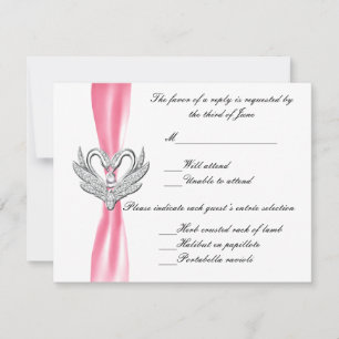 Pink Ribbon Silver Swan Response Card RSVP Karte