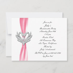 Pink Ribbon Silver Swans Junggeselinnen-Abschied l Einladung