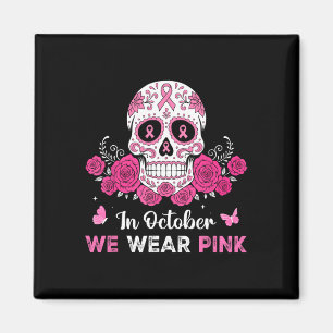 Pink Ribbon Skull Breast Cancer Awareness Hallowee Magnet