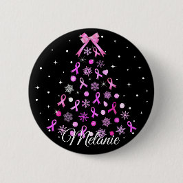 Pink Ribbon Snowflake Weihnachtsbaum Button