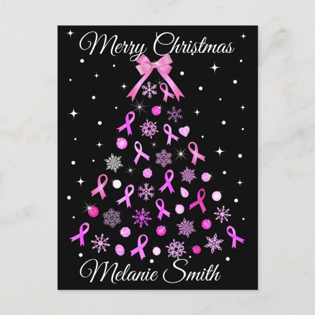 Pink Ribbon Snowflake Weihnachtsbaum Postkarte (Vorderseite)