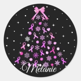 Pink Ribbon Snowflake Weihnachtsbaum Runder Aufkleber