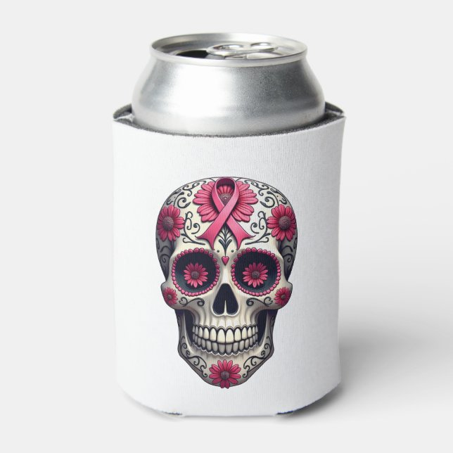 Pink Ribbon Sugar Skull Calavera Breast Cancer Awa Dosenkühler (Kanne Vorderseite)