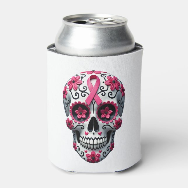 Pink Ribbon Sugar Skull Calavera Breast Cancer Awa Dosenkühler (Kanne Vorderseite)