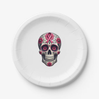 Pink Ribbon Sugar Skull Calavera Breast Cancer Awa Pappteller