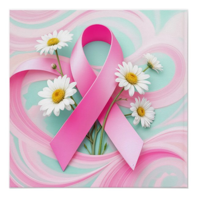 Pink Ribbon und Daisies Brustkrebs Bewusstsein Poster (Vorderseite)