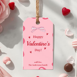 Pink Ribbon Valentine Gift Tag Cute Wavy Border Geschenkanhänger