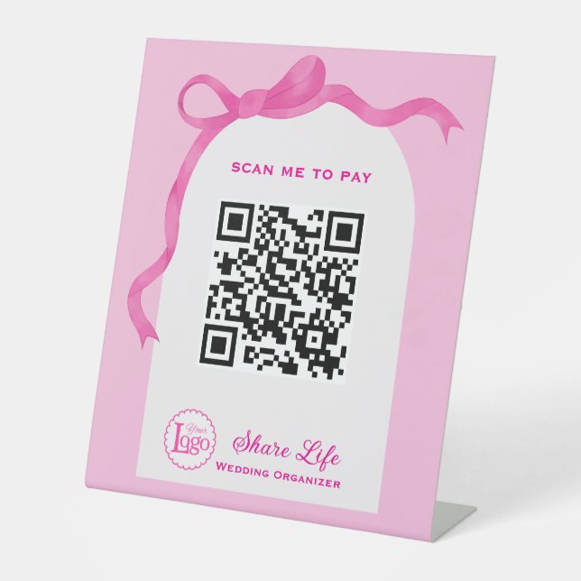 Pink Ribbon Wedding Gate Payment Sockelschild (Vorderseite)