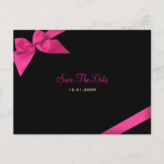 Pink Ribbon Wedding Save the Date Announction Ankündigungspostkarte (Vorderseite)