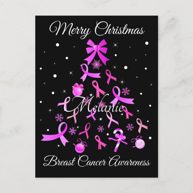 Pink Ribbon Weihnachtsbaum Postkarte (Vorderseite)