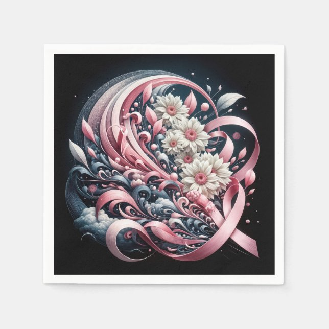 Pink Ribbons und Daisy Bouquet Serviette (Vorderseite)