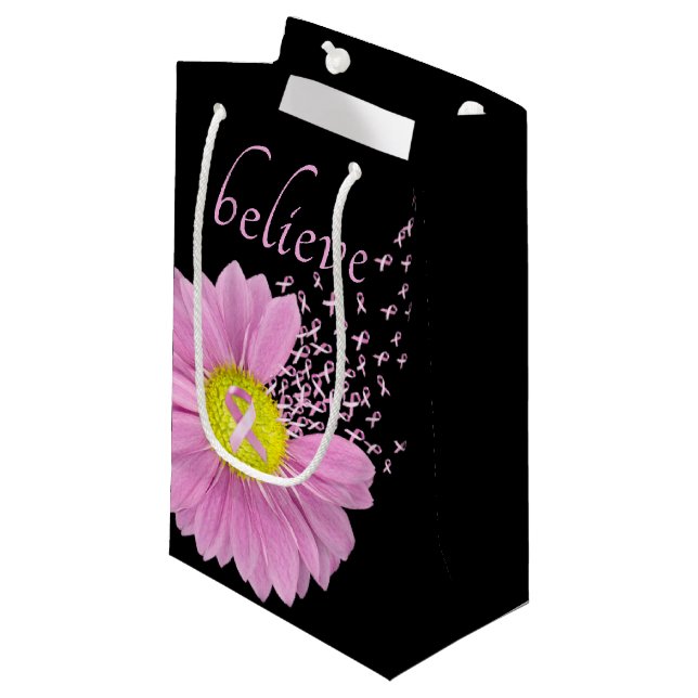Pink Ribbons und Daisy Glaube Kleine Geschenktüte (Vorderseite Schrägansicht)