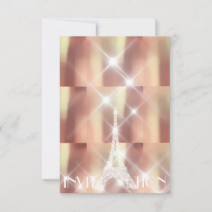 Pink Rise Eiffel Tower Paris Funkelnd Stars Kupfer Einladung
