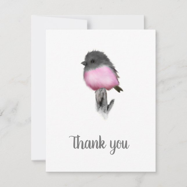 Pink Robin Bird Merci Cartes de notes (Devant)