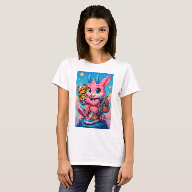 Pink Rocket Bunny Grafik T-Shirt (Vorne ganz)