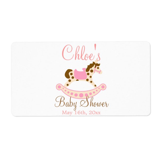 Pink Rocking Horse Baby Dusche Wasser Flasche Etik (Vorne)