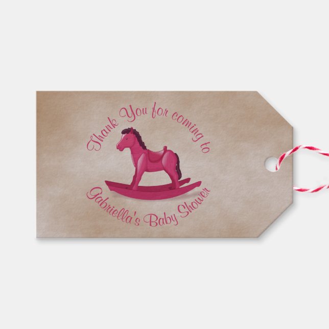 Pink Rocking Horse Baby Girl Custom Geschenkanhänger (Vorderseite (Horizontal))