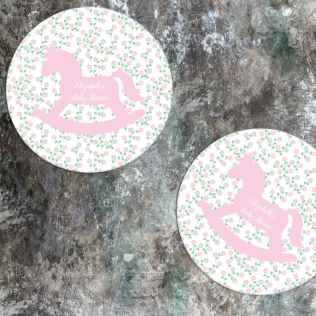 Pink Rocking Horse Girl Baby Shower Runder Pappuntersetzer (Von Creator hochgeladen)