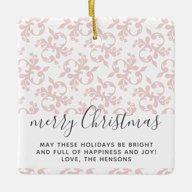 Pink Rococo Merry Christmas Script  Keramikornament (Vorderseite)