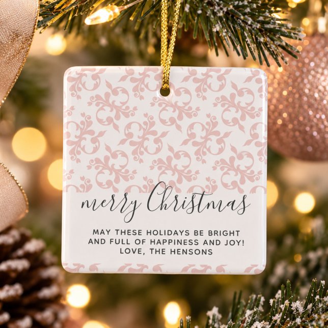 Pink Rococo Merry Christmas Script  Keramikornament (Von Creator hochgeladen)
