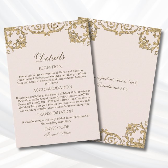 Pink Rococo Vintage Christian Wedding Details  Begleitkarte (Von Creator hochgeladen)