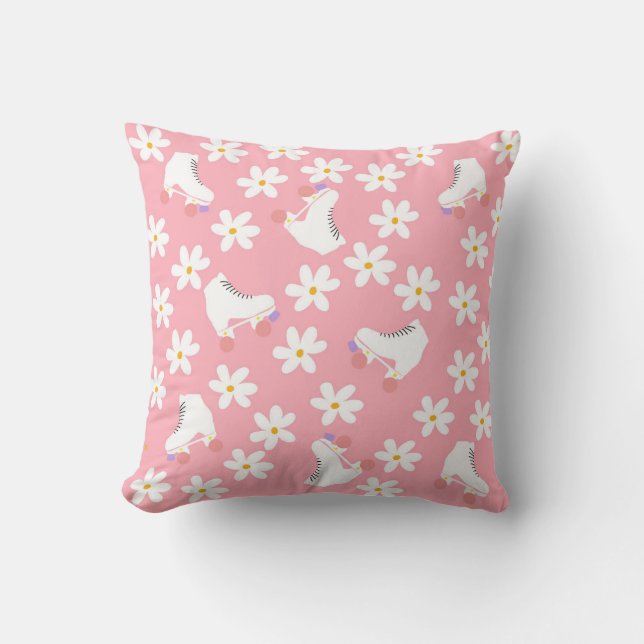 Pink Roller Skate Floral Pink Roller Skater Gesche Kissen (Vorderseite)