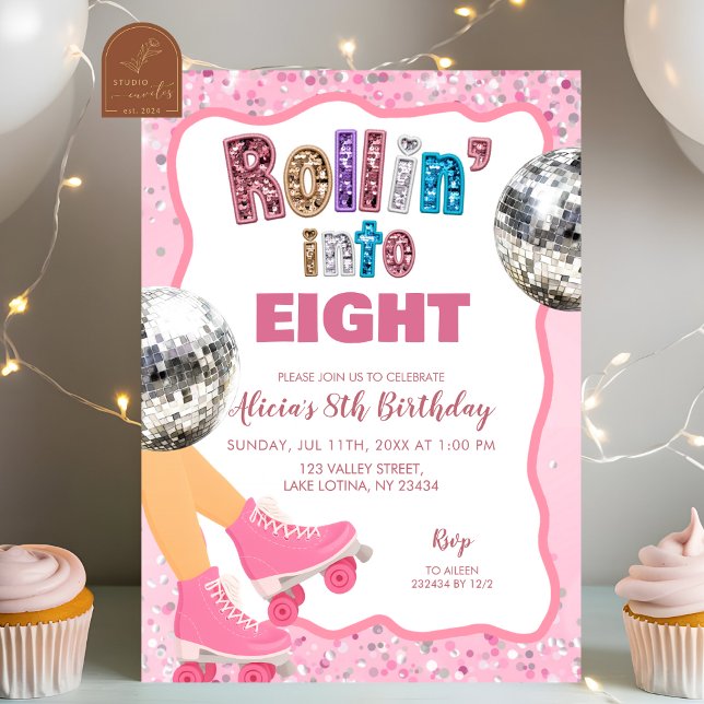 Pink Roller Skate Glitter Sequin Birthday Einladung (Von Creator hochgeladen)