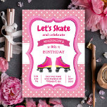 Pink Roller Skate Kids Skaten Geburtstagsparty Einladung<br><div class="desc">Erleben Sie die niedliche Geburtstagsparty der Roller-Skaten mit einem niedlichen Paar rosa Roller-Skate und moderner Typografie vor einem rosa Polka-Punkte-Hintergrund. Fügen Sie einfach Ihre Veranstaltungsdetails zu dieser einfach zu bedienenden Vorlage hinzu,  um sie zu einer einmaligen Einladung zu machen.</div>