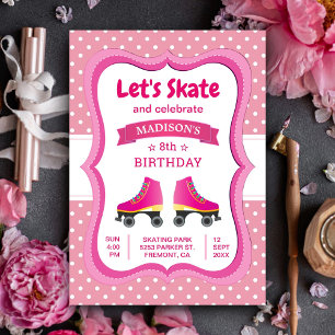 Pink-Rollschuh-Kinder-Skating-Geburtstagsfeier Einladung