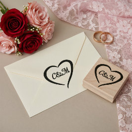 Pink Romantic Heart Monogram Spring Wedding Gummistempel