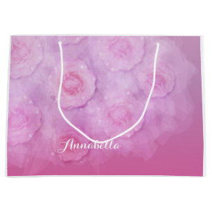 PINK Romantische Aquarellfarben Rose personalisier Große Geschenktüte
