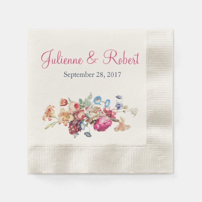 Pink Romantischer Vintager Blumencocktail Serviette (Vorderseite)