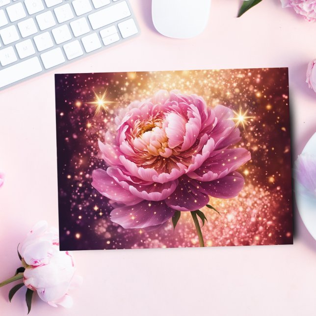 Pink-rosa Glitzern Postkarte (Share love with a dazzling Pink Peony card, sparkling with glitter bokeh.)