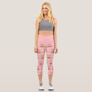 Pink rosa Roses Bouquet Muster Capri Leggings
