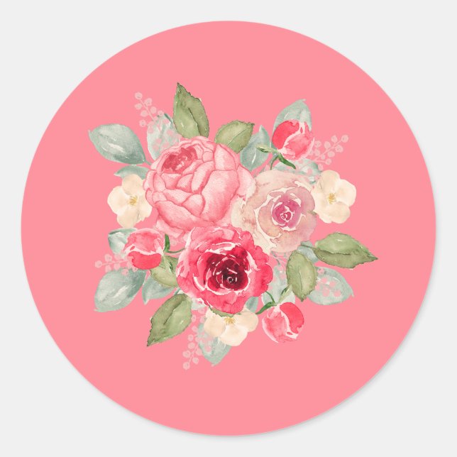 Pink rosa Roses Bouquet Runder Aufkleber (Vorderseite)