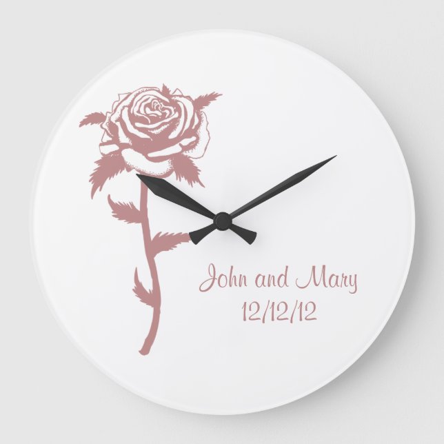Pink Rose Anniversary or Wedding Date Customizable Große Wanduhr (Vorderseite)