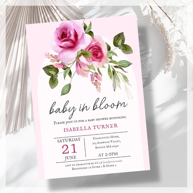 Pink Rose Baby in Bloom Baby Dusche Einladung (Von Creator hochgeladen)