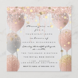 Pink Rose Ballon Sweet 16. Bridal Baby Gray Einladung
