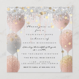 Pink Rose Ballon Sweet 16. Bridal Baby Gray Einladung