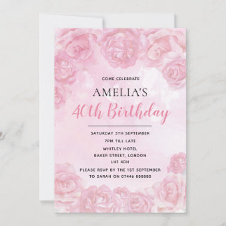Pink Rose Birthday Invites Einladung