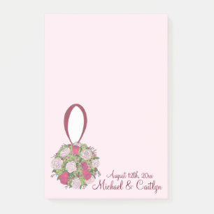 Pink Rose Blumenball Bouquet Wedding Post Post-it Klebezettel