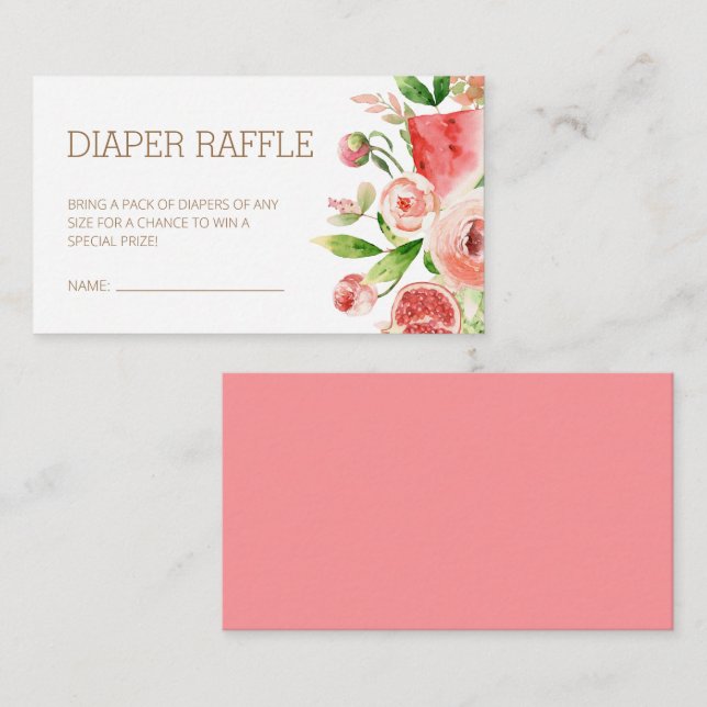 Pink Rose Blumengrün Baby Diaper Raffle Begleitkarte (Vorne/Hinten)