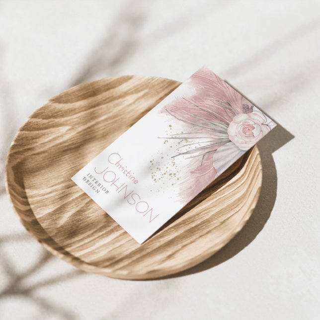 Pink Rose Boho Bohemisch Chic Pampas Grass Visitenkarte (Von Creator hochgeladen)