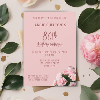 Pink Rose Bouquet 80. Geburtstag Party Einladung